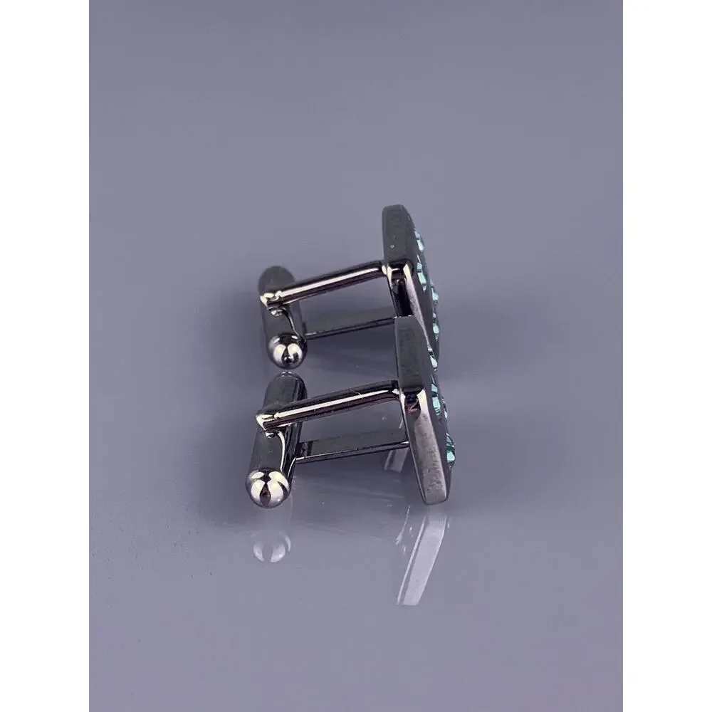 Teal Blue Swarovski Crystal Cufflinks Stainless Steel Small Square Vintage